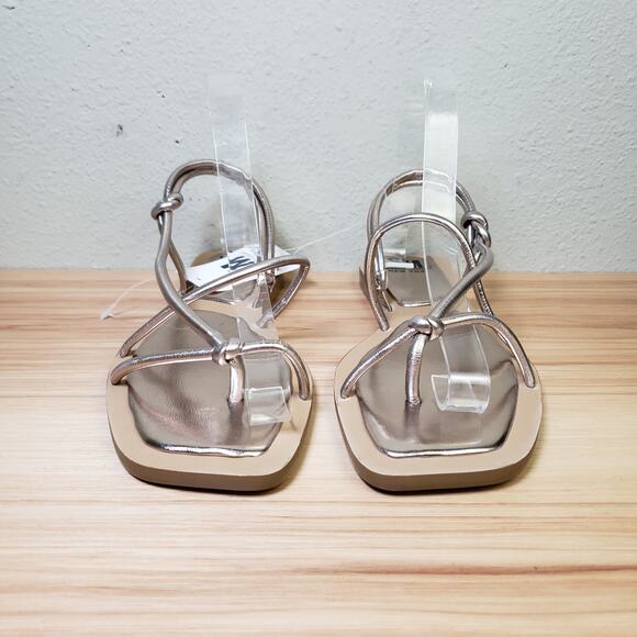 SM New York Size 8 Milly Strappy Flat Sandals Gold Metallic Summer Coastal Greek - Picture 2 of 7